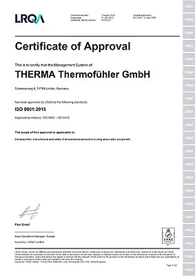Certificate Therma Thermofuehler Gmbh Iso 9001 2015